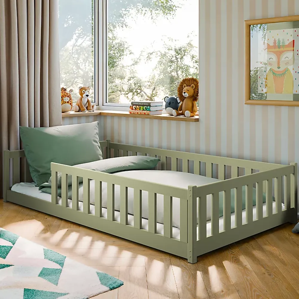 Petits-Meubles Lit au sol 120x200 sommier inclus Maya Olive*Enfant Lit Enfant