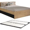 Vente-unique Lit avec 2 tiroirs 140 x 190/200 cm - Coloris : Naturel et noir + Sommier - VARLY* Lit Avec Rangement
