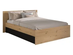 Vente-unique Lit avec 2 tiroirs 140 x 190/200 cm - Coloris : Naturel et noir + Sommier - VARLY* Lit Avec Rangement