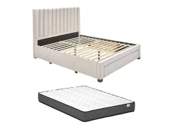 Vente-unique Lit avec 3 tiroirs 180 x 200 cm - Tissu - Beige + Matelas - LIAKO* Lit Avec Rangement