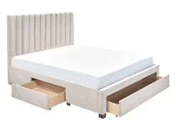 Vente-unique Lit avec 3 tiroirs 180 x 200 cm - Tissu - Beige + Matelas - LIAKO* Lit Avec Rangement