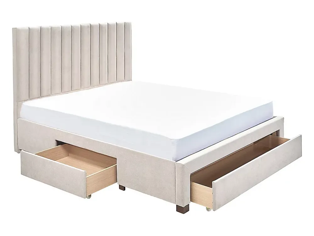 Vente-unique Lit avec 3 tiroirs 180 x 200 cm - Tissu - Beige + Matelas - LIAKO* Lit Avec Rangement