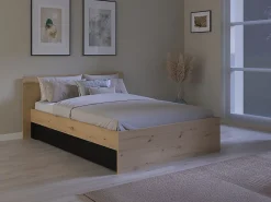 Vente-unique Lit avec 2 tiroirs 140 x 190/200 cm - Coloris : Naturel et noir - VARLY* Lit Avec Rangement