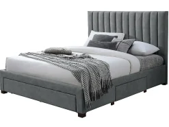 Lit avec 3 tiroirs 160 x 200 cm - Tissu - Gris + Matelas - LIAKO><noscript><img width=