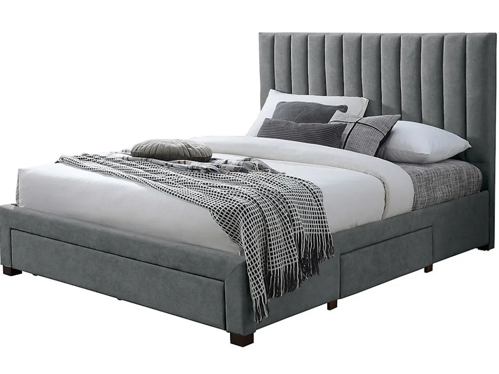 Lit avec 3 tiroirs 160 x 200 cm - Tissu - Gris + Matelas - LIAKO>Vente-unique Hot