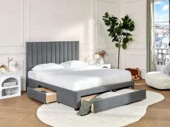 Lit avec 3 tiroirs 160 x 200 cm - Tissu - Gris + Matelas - LIAKO><noscript><img width=
