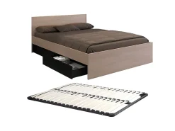 Lit avec 4 tiroirs 160 x 200 cm - Coloris : Naturel et noir + Sommier - VELONA><noscript><img width=