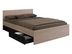 Lit avec 4 tiroirs 160 x 200 cm - Coloris : Naturel et noir - VELONA>Vente-unique