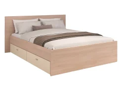 Lit avec 4 tiroirs 140 x 190 cm - coloris : Naturel et beige - VELONA><noscript><img width=