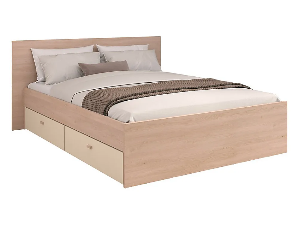 Lit avec 4 tiroirs 140 x 190 cm - coloris : Naturel et beige - VELONA>Vente-unique Outlet