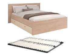 Lit avec 4 tiroirs 160 x 200 cm - coloris : Naturel et beige + Sommier - VELONA>Vente-unique Hot