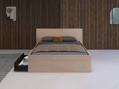 Lit avec 2 tiroirs 140 x 190 cm - Coloris : Naturel et noir - VELONA>Vente-unique Clearance