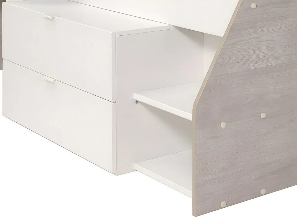 Lit avec bureau et rangements - 90 x 190/200 cm - Blanc et naturel + Sommier + Matelas - GISELE>Vente-unique Discount