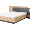 Vente-unique Lit avec chevets 140 x 190 cm - 2 tiroirs - Avec LEDs - Coloris : Naturel et anthracite - FRANCOLI* Lit Avec Rangement