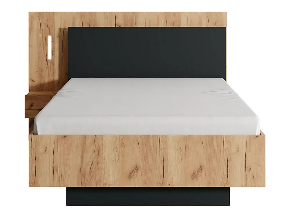 Vente-unique Lit avec chevets 120 x 200 cm - 2 tiroirs - Avec LEDs - Coloris : Naturel et anthracite + Sommier - FRANCOLI* Lit Avec Rangement