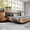 Vente-unique Lit avec chevets 160 x 200 cm - 2 tiroirs - Avec LEDs - Coloris : Naturel et anthracite + Sommier + Matelas - FRANCOLI* Lit Avec Rangement