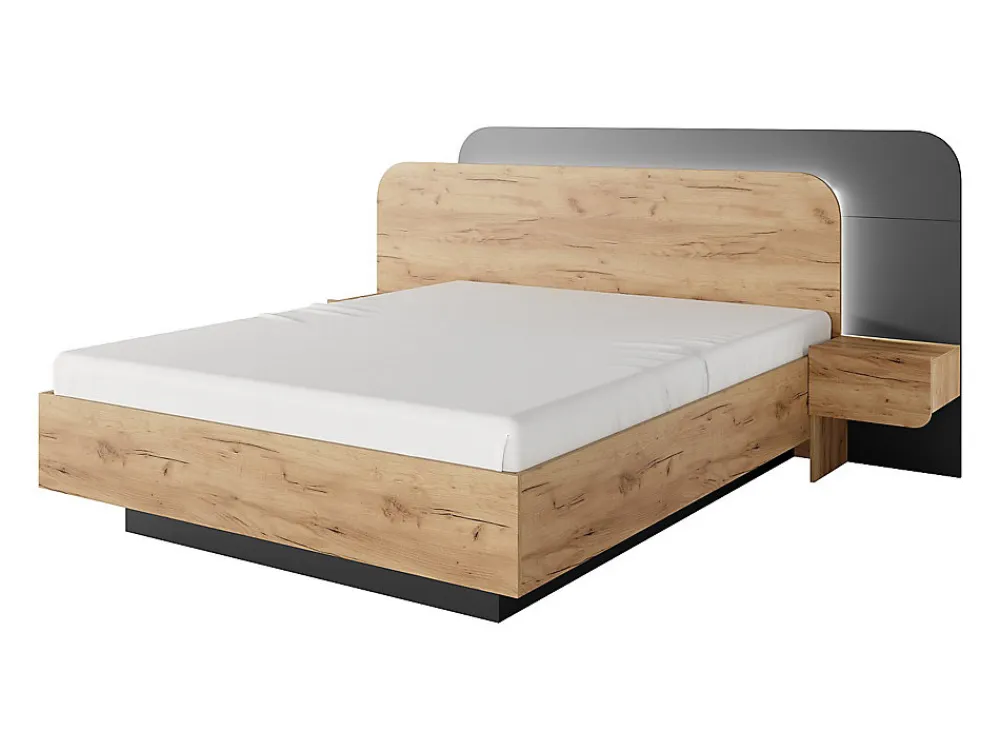 Lit avec chevets 160 x 200 cm - Avec LEDs - Coloris : Naturel et anthracite - DESADO>Vente-unique Sale
