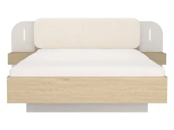 Lit avec chevets 160 x 200 cm - Avec LEDs - Coloris : Beige et naturel + Sommier - LYORIMA><noscript><img width=