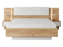Vente-unique Lit avec chevets 160 x 200 cm - Avec LEDs - Coloris : Naturel et blanc - ELYNIA* Lit Avec Rangement