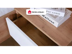 Vente-unique Lit avec chevets 160 x 200 cm - Avec LEDs - Coloris : Naturel et blanc - ELYNIA* Lit Avec Rangement