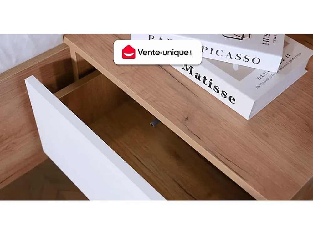 Vente-unique Lit avec chevets 160 x 200 cm - Avec LEDs - Coloris : Naturel et blanc - ELYNIA* Lit Avec Rangement