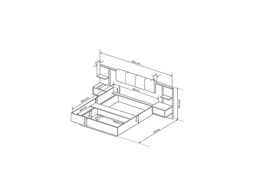 Lit avec chevets 160 x 200 cm - Avec LEDs - Coloris : Naturel et anthracite + Sommier + Matelas - ELYNIA>Vente-unique Online