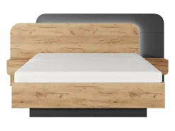 Vente-unique Lit avec chevets 160 x 200 cm - Avec LEDs - Coloris : Naturel et anthracite + Sommier - DESADO* Lit Avec Rangement