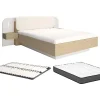 Lit avec chevets 160 x 200 cm - Avec LEDs - Coloris : Beige et naturel + Sommier + Matelas - LYORIMA>Vente-unique Discount