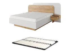Lit avec chevets 160 x 200 cm - Avec LEDs - Coloris : Naturel et blanc + Sommier - DESADO>Vente-unique New