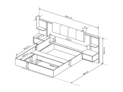 Vente-unique Lit avec chevets 140 x 190 cm - Avec LEDs - Coloris : Naturel et anthracite + Sommier + Matelas - ELYNIA* Lit Avec Rangement