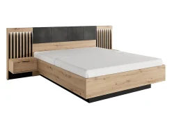 Lit avec chevets 160 x 200 cm - Avec LEDs - Coloris : Naturel et noir - ARIADA>Vente-unique Sale
