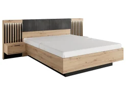 Lit avec chevets 160 x 200 cm - Avec LEDs - Coloris : Naturel et noir - ARIADA>Vente-unique Sale