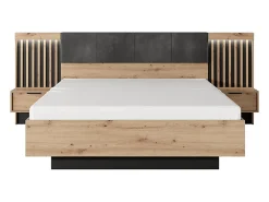 Lit avec chevets 160 x 200 cm - Avec LEDs - Coloris : Naturel et noir - ARIADA><noscript><img width=