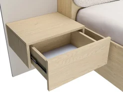Lit avec chevets 160 x 200 cm - Avec LEDs - Coloris : Beige et naturel - LYORIMA><noscript><img width=