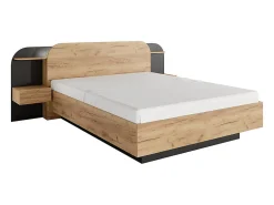 Lit avec chevets 160 x 200 cm - Avec LEDs - Coloris : Naturel et noir + Sommier - JUVISIA><noscript><img width=