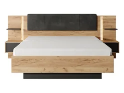 Lit avec chevets 140 x 190 cm - Avec LEDs - Coloris : Naturel et anthracite - ELYNIA><noscript><img width=