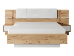 Lit avec chevets 160 x 200 cm - Avec LEDs - Coloris : Naturel et blanc + Sommier - ELYNIA><noscript><img width=