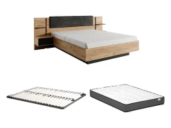 Lit avec chevets 160 x 200 cm - Avec LEDs - Coloris : Naturel et anthracite + Sommier + Matelas - ELYNIA>Vente-unique New