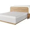 Vente-unique Lit avec chevets 160 x 200 cm - Avec LEDs - Coloris : Naturel et blanc + Sommier + Matelas - DESADO* Lit Avec Rangement