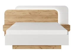 Vente-unique Lit avec chevets 160 x 200 cm - Avec LEDs - Coloris : Naturel et blanc + Sommier + Matelas - DESADO* Lit Avec Rangement