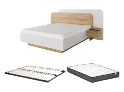 Vente-unique Lit avec chevets 160 x 200 cm - Avec LEDs - Coloris : Naturel et blanc + Sommier + Matelas - DESADO* Lit Avec Rangement