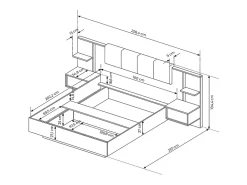 Vente-unique Lit avec chevets 160 x 200 cm - Avec LEDs - Coloris : Naturel et anthracite + Sommier + Matelas - ELYNIA* Lit Avec Rangement