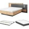Lit avec chevets 140 x 190 cm - 2 tiroirs - Avec LEDs - Coloris : Naturel et anthracite + Sommier + Matelas - FRANCOLI>Vente-unique Outlet