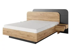 Vente-unique Lit avec chevets 160 x 200 cm - Avec LEDs - Coloris : Naturel et anthracite + Sommier + Matelas - DESADO* Lit Avec Rangement