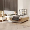 Vente-unique Lit avec chevets 160 x 200 cm - Avec LEDs - Coloris : Naturel et blanc + Sommier + Matelas - ELYNIA* Lit Avec Rangement