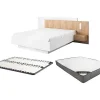 Lit avec chevets 160 x 200 cm - 2 tiroirs - Avec LEDs - Blanc et naturel + Sommier + Matelas - FRANCOLI>Vente-unique Best