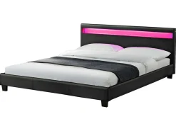 Lit avec LED 160 x 200 cm en PU noir - PICADILLY><noscript><img width=