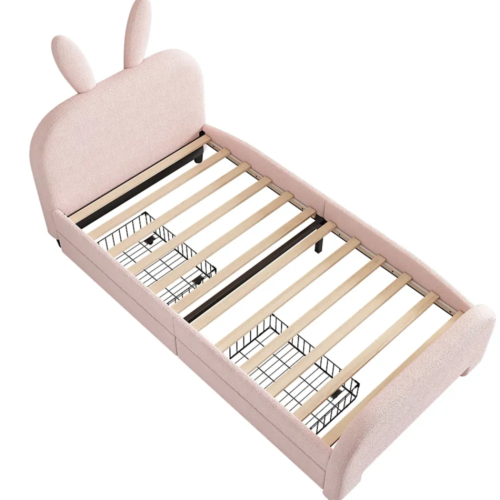 Okwish Lit avec rangement 90 x 200 cm - Lit Simple avec 2 Tiroirs - Peluche + MDF - Sans Matelas - Rose* Lit Avec Rangement