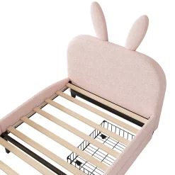 Okwish Lit avec rangement 90 x 200 cm - Lit Simple avec 2 Tiroirs - Peluche + MDF - Sans Matelas - Rose* Lit Avec Rangement