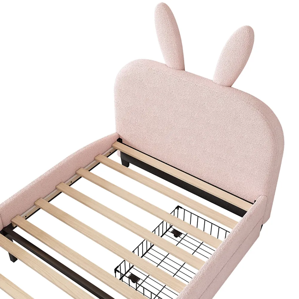 Okwish Lit avec rangement 90 x 200 cm - Lit Simple avec 2 Tiroirs - Peluche + MDF - Sans Matelas - Rose* Lit Avec Rangement